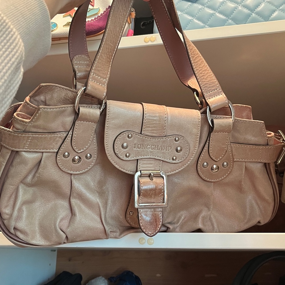 Longchamp Idole Soft Tan Calfskin Leather Baguette Shoulder Bag VINTAGE